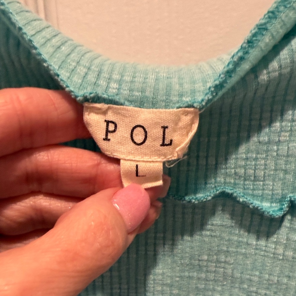 POL Turquoise Ruffled Crop Top - Picture 2 of 3